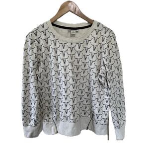 Ariat Girls Crewneck Novelty All Over Longhorn Zipper Accent Knit Sweater L
